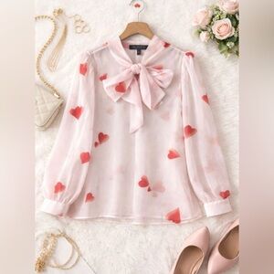 Eloquii Light Pink Blouse with Red Hearts -Valentine’s Day is coming!!